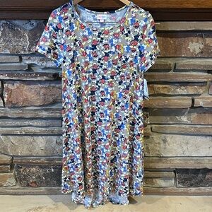 LuLaRoe Carly Disney Multicolor Mickey AOP Short Sleeve Swing Dress - Gray Base